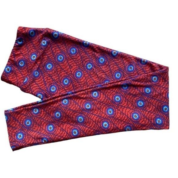 0234 LuLaRoe Size OS Leggings Red and Blue Circles and Waves Print New - Picture 1 of 4